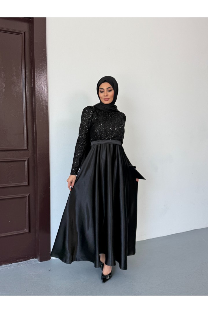 SİYAH PUL PAYET TESETTÜR ABİYE 