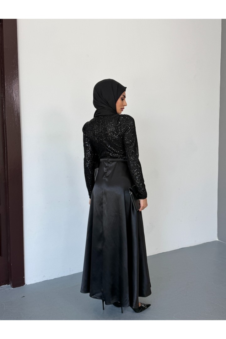 SİYAH PUL PAYET TESETTÜR ABİYE 