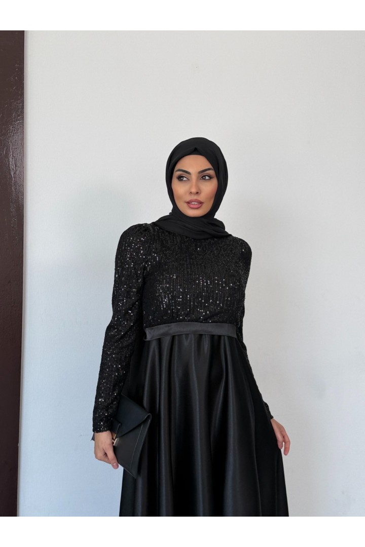 SİYAH PUL PAYET TESETTÜR ABİYE 