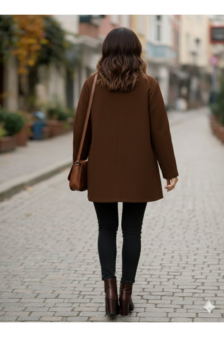 DÜĞME DETAYLI KISA KAŞE MONT KAHVE 