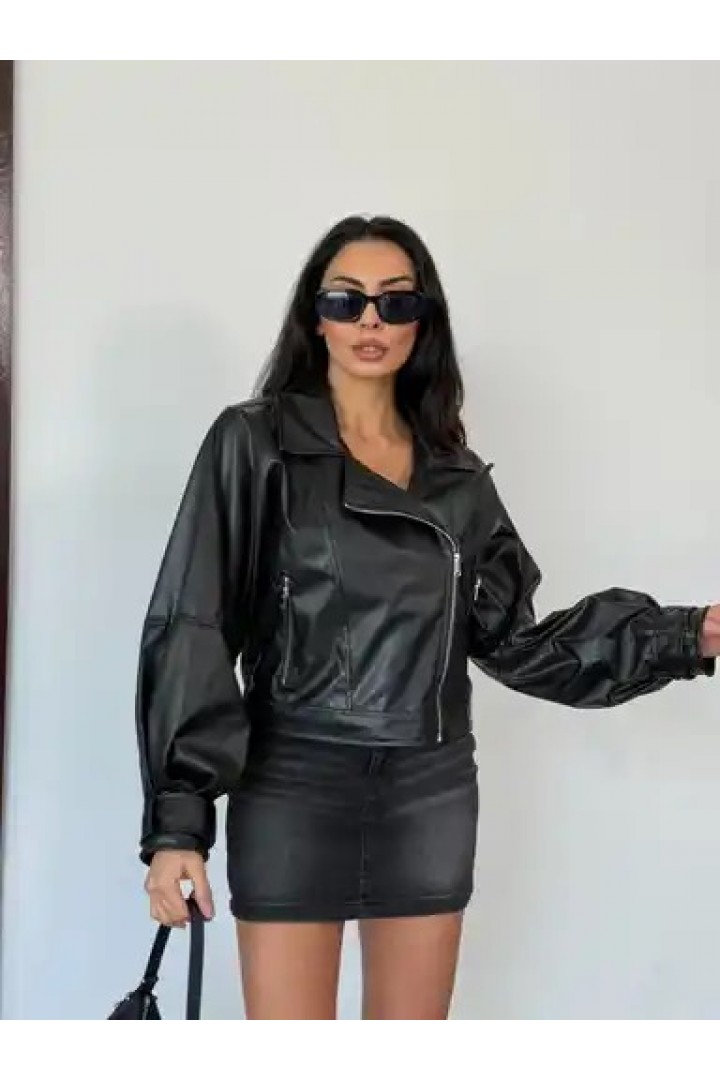 SİYAH KOLU PİLELİ DERİ MONT 