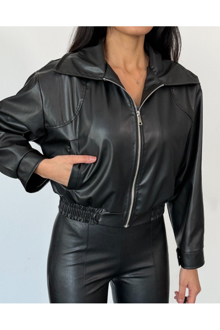 SİYAH KEMER LASTİKLİ DERİ MONT 