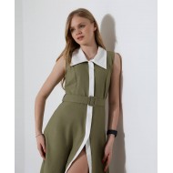 YEŞİL YIRTMAÇ DETAYLI ELBİSE