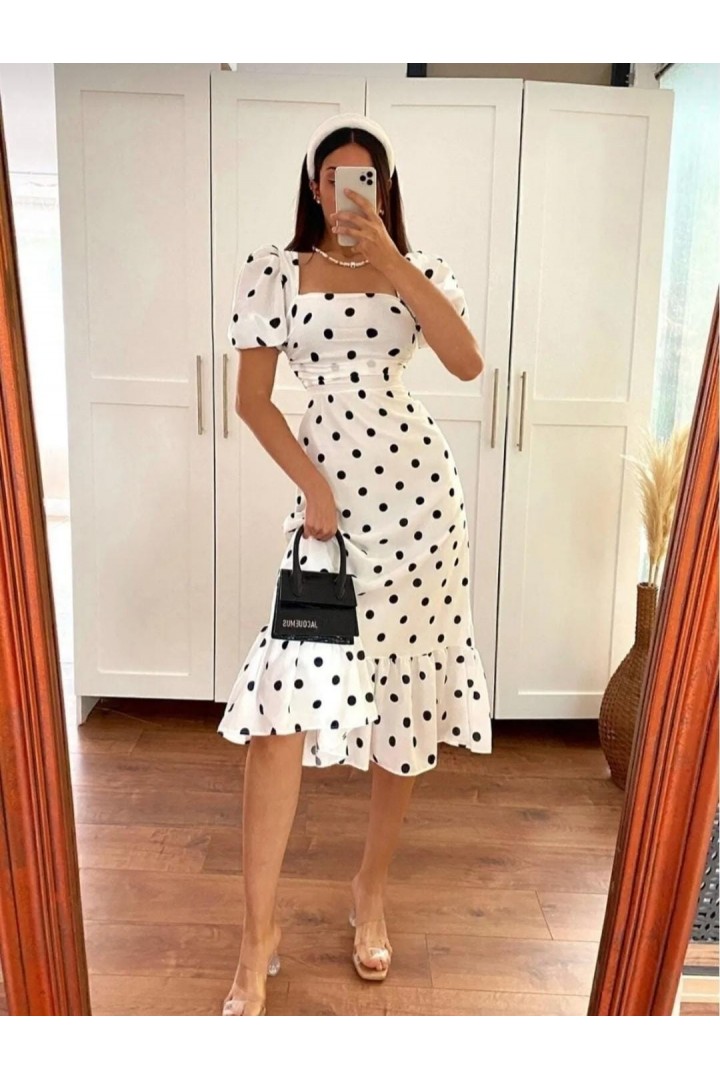 PUANTİYELİ  KARPUZ KOL  KLOŞ ELBİSE 