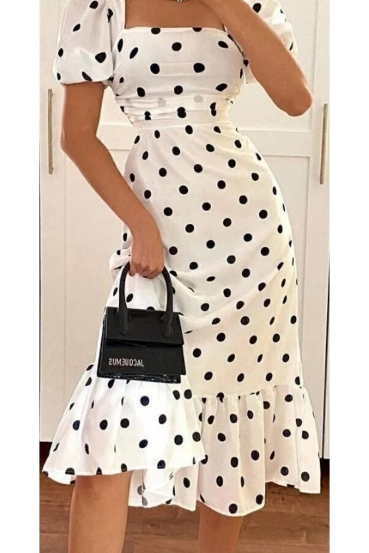 PUANTİYELİ  KARPUZ KOL  KLOŞ ELBİSE 