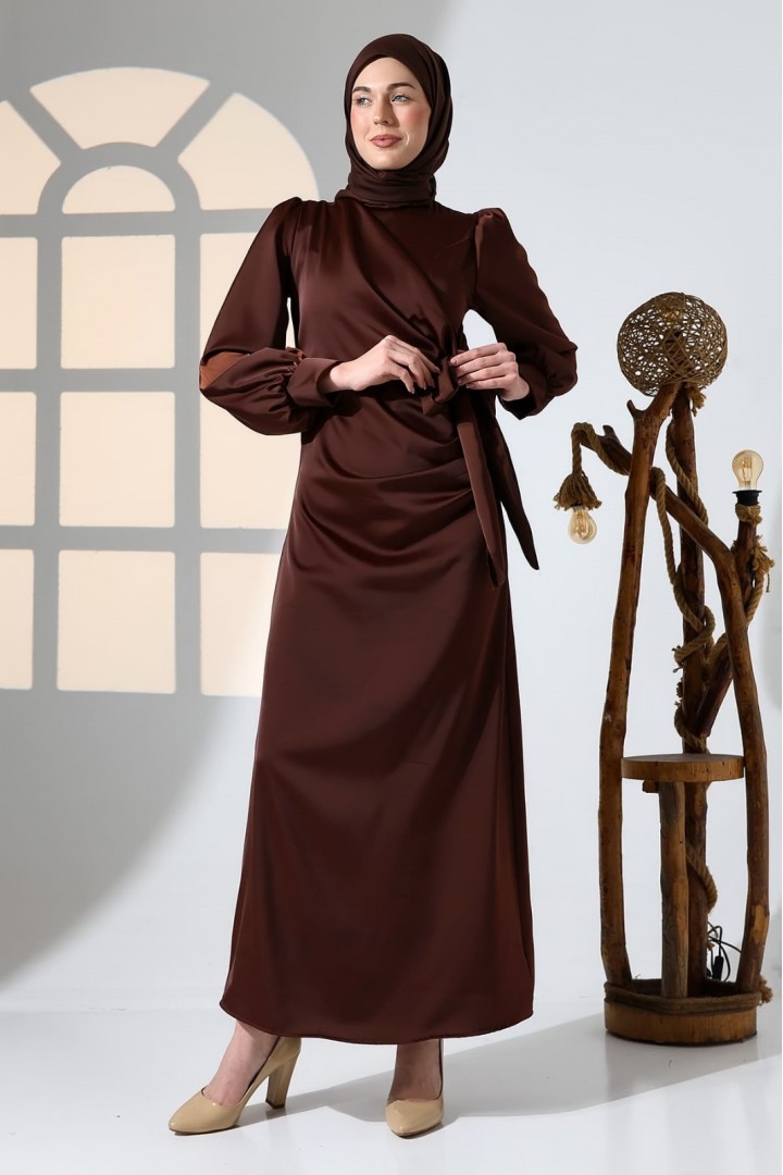 FİYONK DETAYLI TESETTÜR ABİYE  ACI KAHVE 