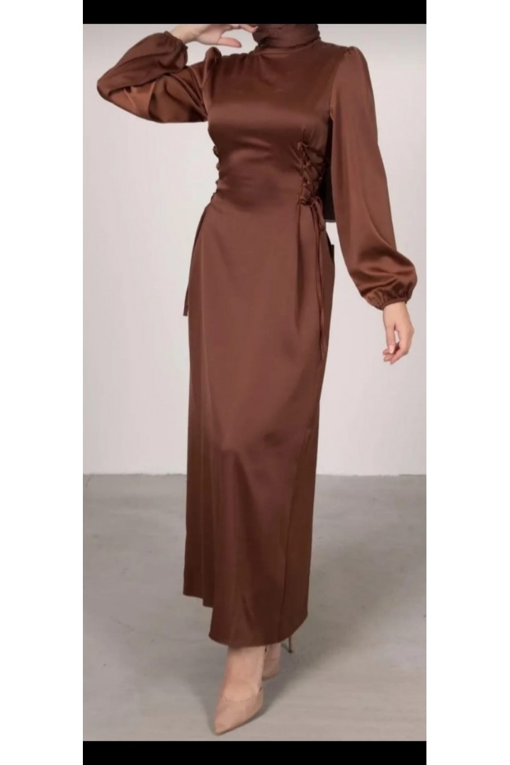 FİYONK DETAYLI TESETTÜR ABİYE KAHVE 