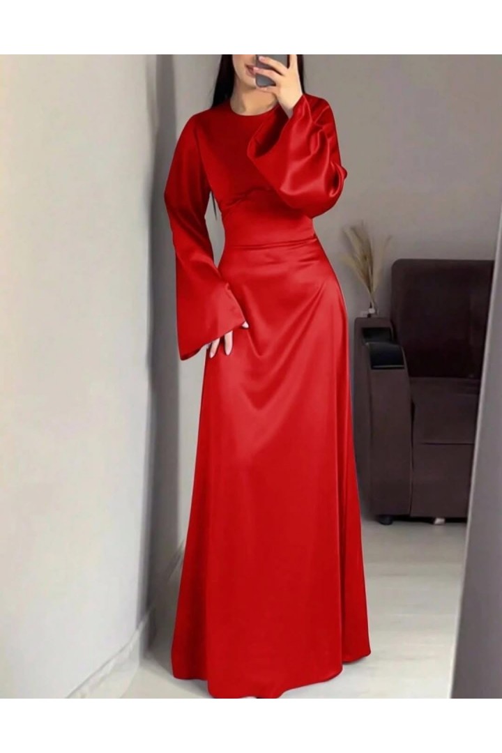 KIRMIZI GENİŞ KOL TESETTÜR ABİYE 