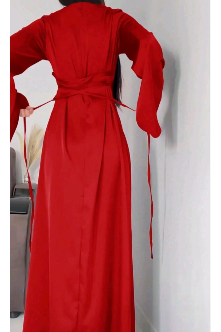 KIRMIZI GENİŞ KOL TESETTÜR ABİYE 