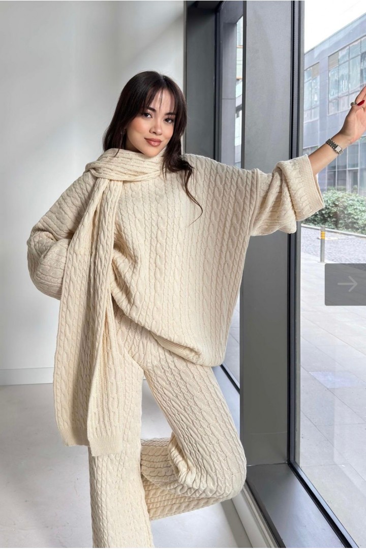 ÜÇLÜ TRİKO TAKIM BEJ 