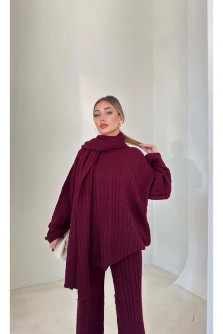 ÜÇLÜ TAKIM TRİKO BORDO