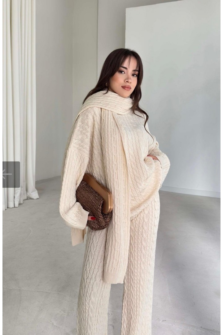 ÜÇLÜ TRİKO TAKIM BEJ 