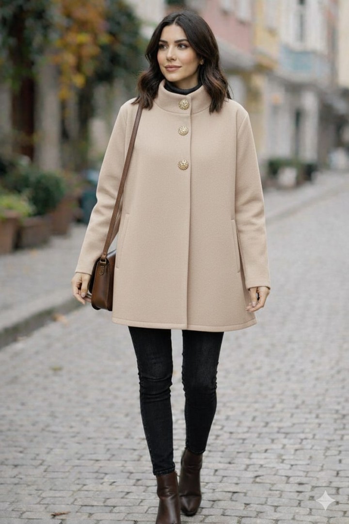 DÜĞME DETAYLI KISA KAŞE MONT  BEJ 