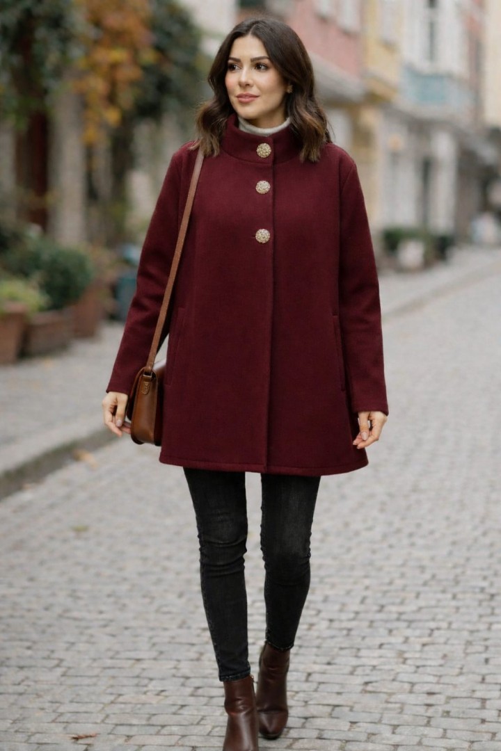 DÜĞME DETAYLI KISA KAŞE MONT  BORDO