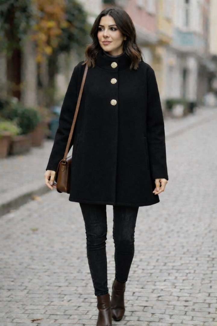 DÜĞME DETAYLI KISA KAŞE MONT  SİYAH 