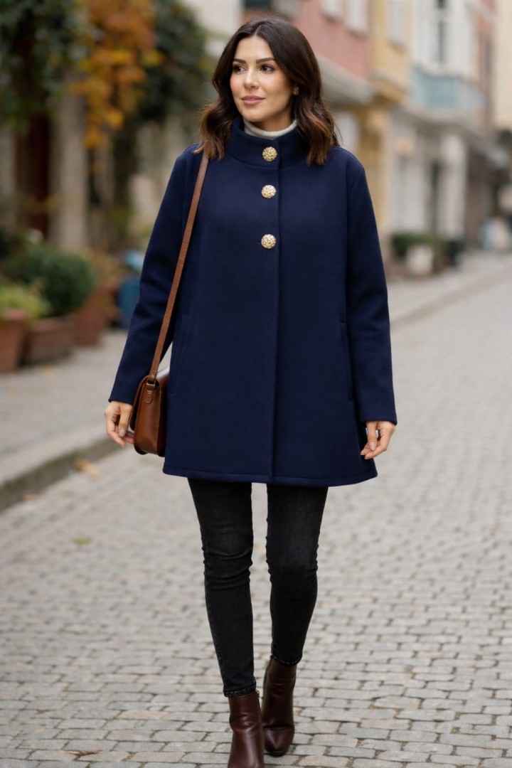 DÜĞME DETAYLI KISA KAŞE MONT  LACİVERT