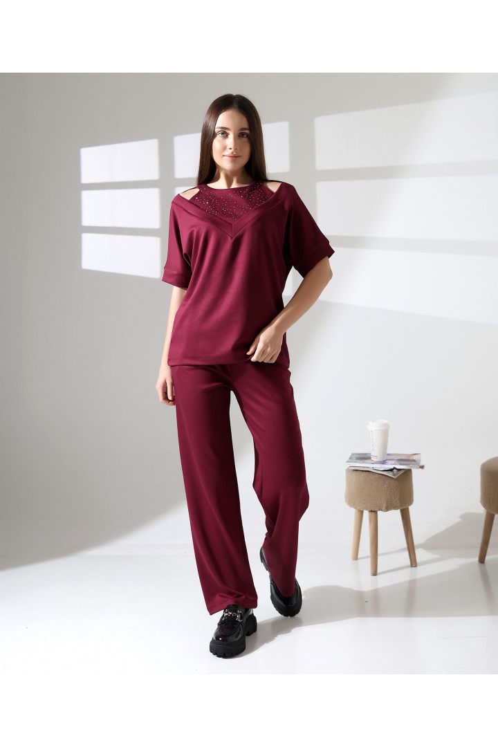 BORDO V YAKA İŞLEMELİ KADIN TAKIM