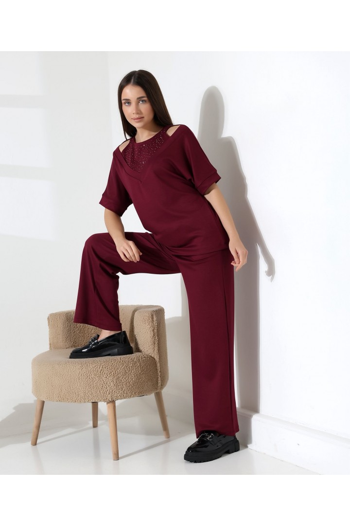 BORDO V YAKA İŞLEMELİ KADIN TAKIM