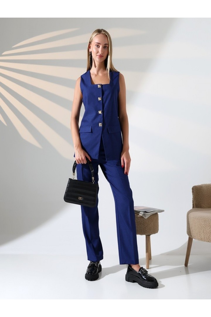 DÜĞME DETAYLI YELEK PANTOLON (LACİVERT ) 