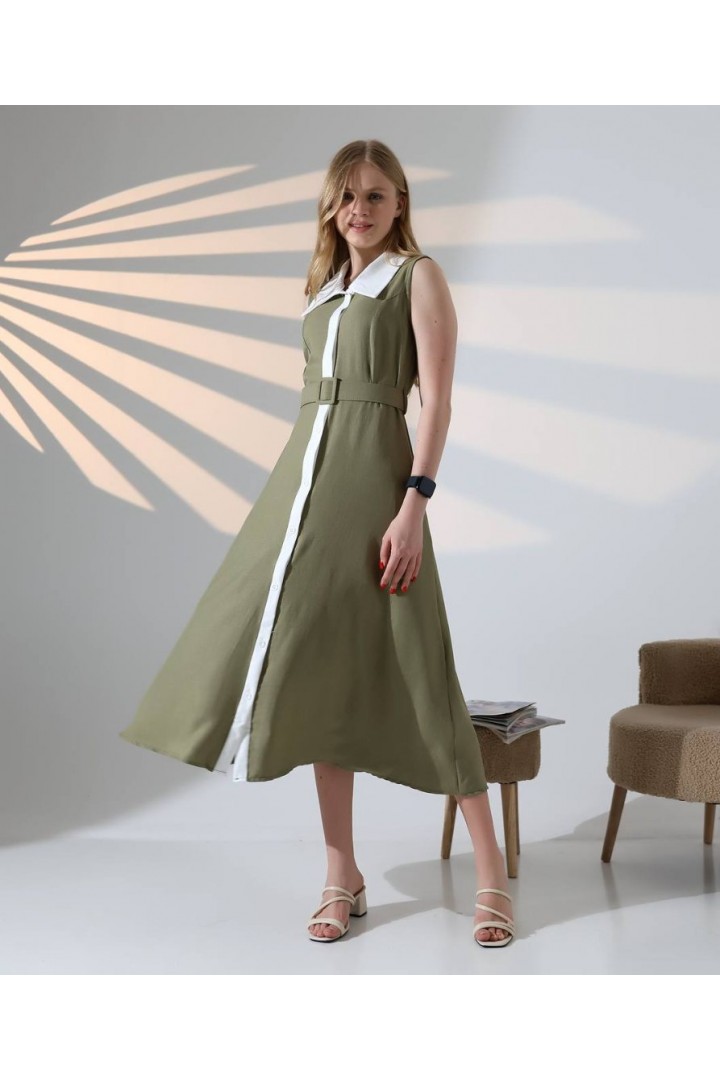 YEŞİL YIRTMAÇ DETAYLI ELBİSE YEŞİL YIRTMAÇ DETAYLI ELBİSE